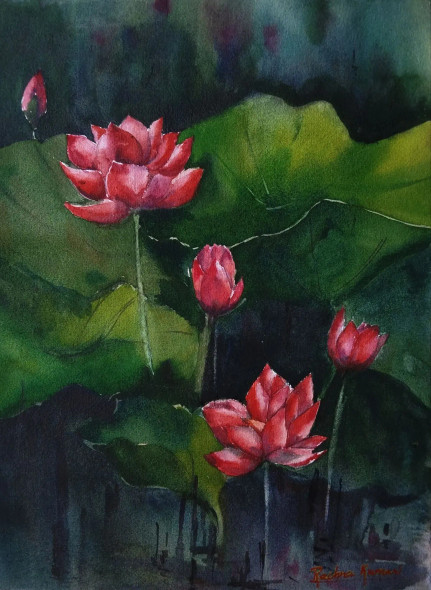 Blooming Serenity (ART-7389-113856) - Handpainted Art Painting - 10in X 13in