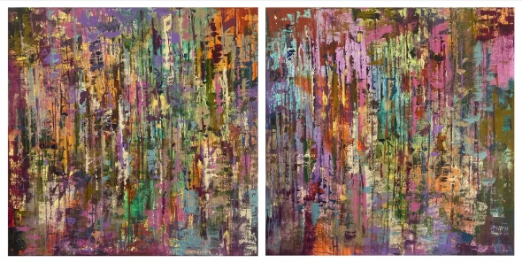 Downtown Shades Of Life-Diptych (ART-8069-113842) - Handpainted Art Painting - 72in X 36in