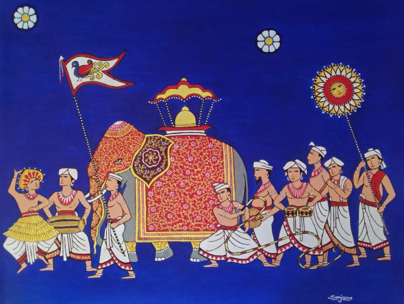 Festival Of Tooth (ART-8714-113811) - Handpainted Art Painting - 18in X 14in