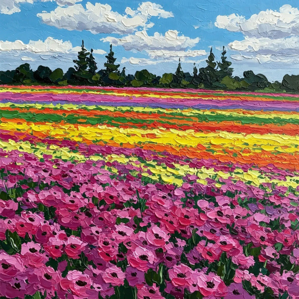 Striped Floral Vista (PRT-15697-113915) - Canvas Art Print - 36in X 36in