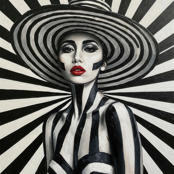 Striped Monochrome Kiss (PRT-15697-113926) - Canvas Art Print - 36in X 36in