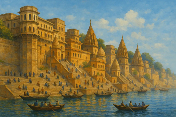 Varanasi Ghat (PRT-8645-113949) - Canvas Art Print - 24in X 16in