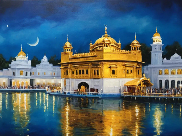 Golden Temple Painting (ART-3319-113862) - Handpainted Art Painting - 40in X 30in