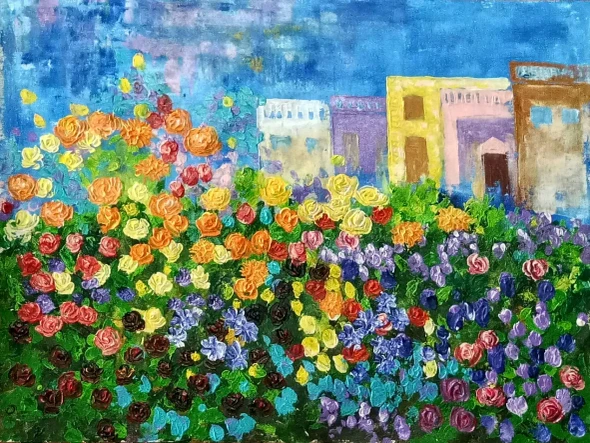 Flower Hedge – Original Abstract Flower Painting In Acrylic (24x18 Inches) (ART-3674-113990) - Handpainted Art Painting - 24in X 18in