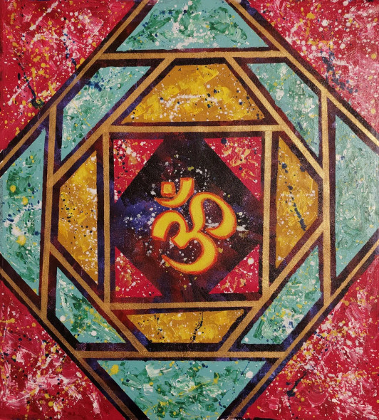 Abstract Om Painting (ART-16710-113988) - Handpainted Art Painting - 22in X 24in