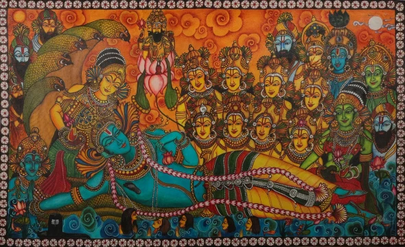 ANANTHA SHAYANAM (ART-17306-114004) - Handpainted Art Painting - 42in X 26in