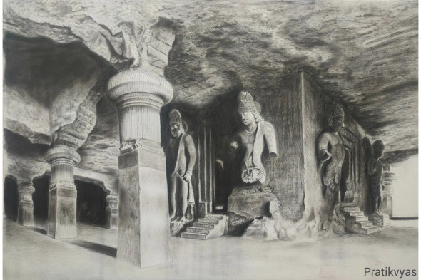 Ajanta (ART-8295-113993) - Handpainted Art Painting - 36in X 24in