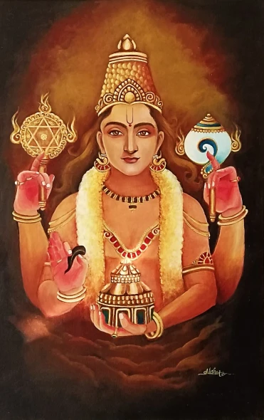 THE DIVINE PHYSICIAN-DHANUANTHARI (ART-17306-114002) - Handpainted Art Painting - 26in X 39in
