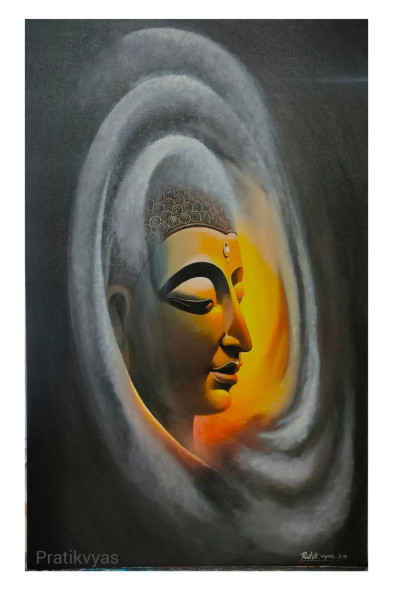 Bhudha (ART-8295-113995) - Handpainted Art Painting - 20in X 32in