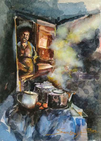 The Atmosphere Of A Tea Shop (ART-17209-114046) - Handpainted Art Painting - 11in X 15in