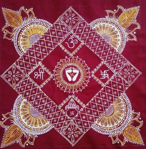 Footprints Of Divinity – Aipan Mandala This Aipan Art Piece (ART-17268-114028) - Handpainted Art Painting - 20in X 20in