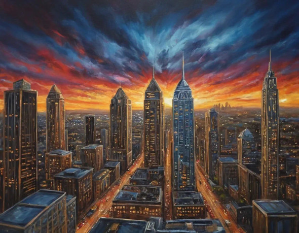 Heaven View Of Skylines From Sky (ART-3319-114098) - Handpainted Art Painting - 56in X 36in