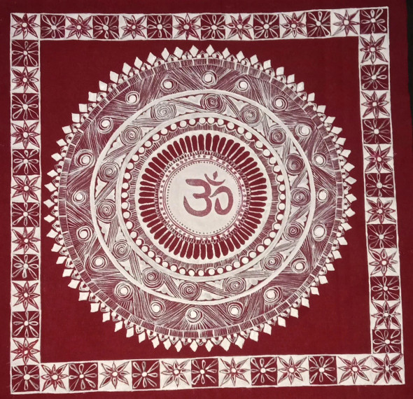 Beautiful Aipan Painting (ART-17337-114101) - Handpainted Art Painting - 14in X 14in