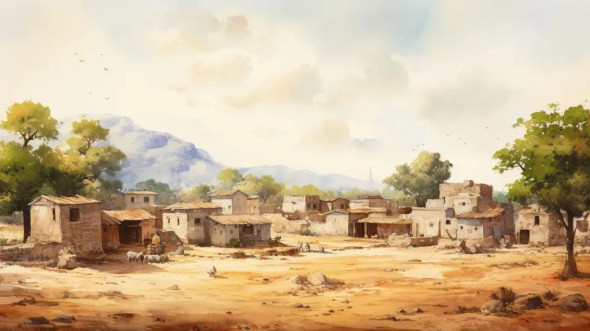 A Watercolor  Village (1) (PRT-7809-114144) - Canvas Art Print - 18in X 10in