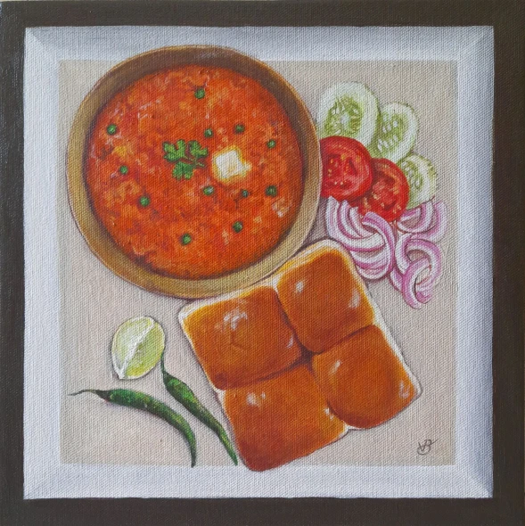 Pav Bhaji (ART-8857-114224) - Handpainted Art Painting - 11in X 11in