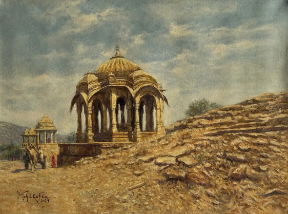 Bada Bagh Jaisalmer (ART-15644-114396) - Handpainted Art Painting - 24in X 18in