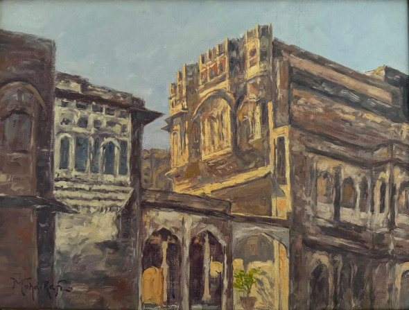 Rajasthani Heritage - Jodhpur (ART-15644-114405) - Handpainted Art Painting - 16in X 12in