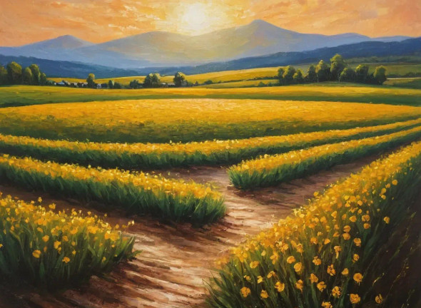 Sunrise Mountains Heaven Scenery Landscape Painting (ART-3319-114346) - Handpainted Art Painting - 48in X 30in