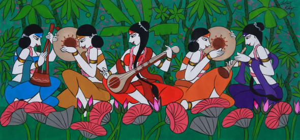 Musical Night (ART-3324-114395) - Handpainted Art Painting - 38in X 18in