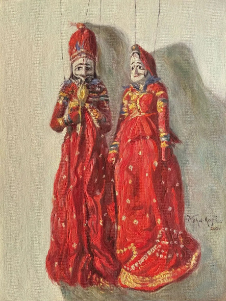 KATHPUTLI (ART-15644-114388) - Handpainted Art Painting - 12in X 16in
