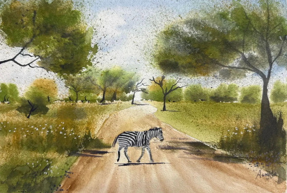 A Solo Traveller (ART-8127-114420) - Handpainted Art Painting - 12in X 8in