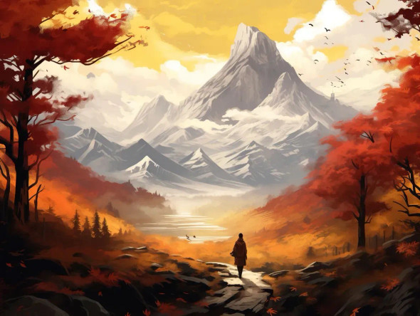 Anime Style Mountains L (PRT-7809-114145) - Canvas Art Print - 18in X 14in