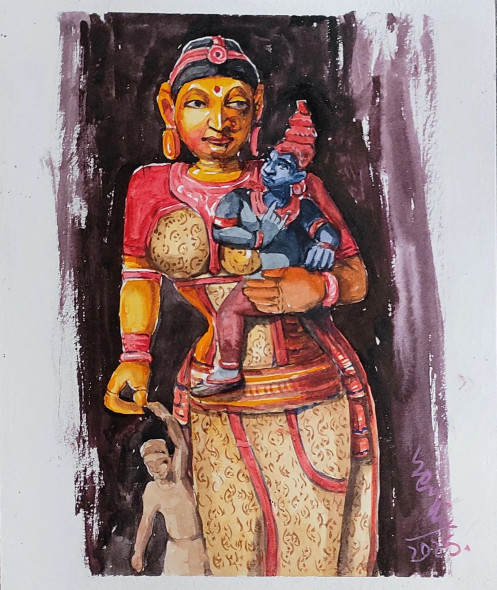 Krishna Janani (PRT-7901-113409) - Canvas Art Print - 20in X 24in