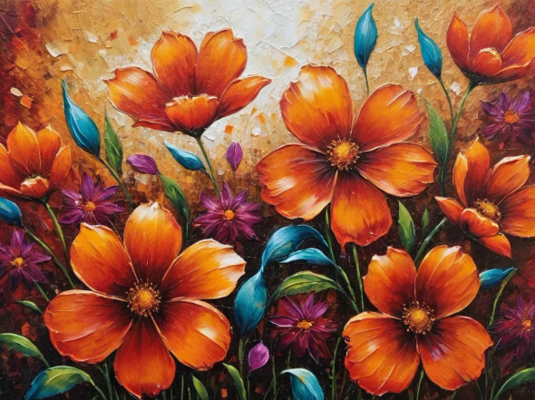 Abstract Flowers Painting (ART-3319-114575) - Handpainted Art Painting - 36in X 24in
