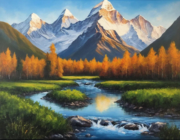 A View Of Heaven Mountains Landscape Painting (ART-3319-114529) - Handpainted Art Painting - 36in X 24in