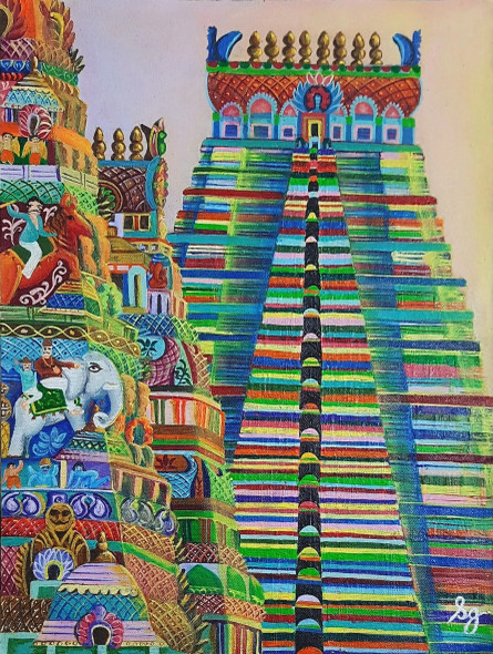 Sri Ranganathaswamy Temple (ART-8835-114525) - Handpainted Art Painting - 12in X 16in