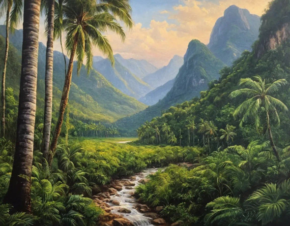 A Dense Forest Landscape Scenery Painting (ART-3319-114532) - Handpainted Art Painting - 36in X 30in