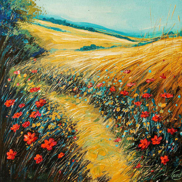 Wishing On Dandelions (ART-2571-114496) - Handpainted Art Painting - 18in X 18in