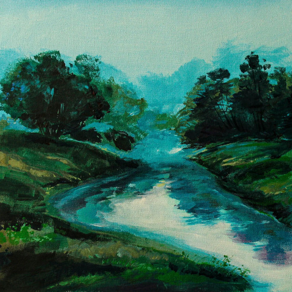 The Moonlit River (ART-2571-114499) - Handpainted Art Painting - 18in X 18in