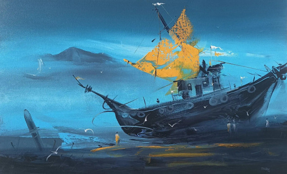 Sea And Ship  (ART-17249-114631) - Handpainted Art Painting - 48in X 30in