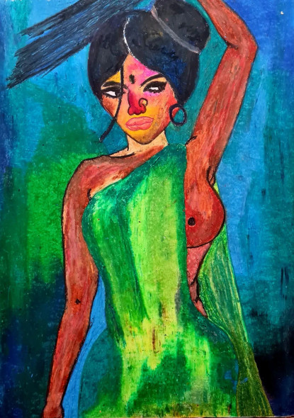 Woodcutter (ART-17426-114650) - Handpainted Art Painting - 13in X 17in