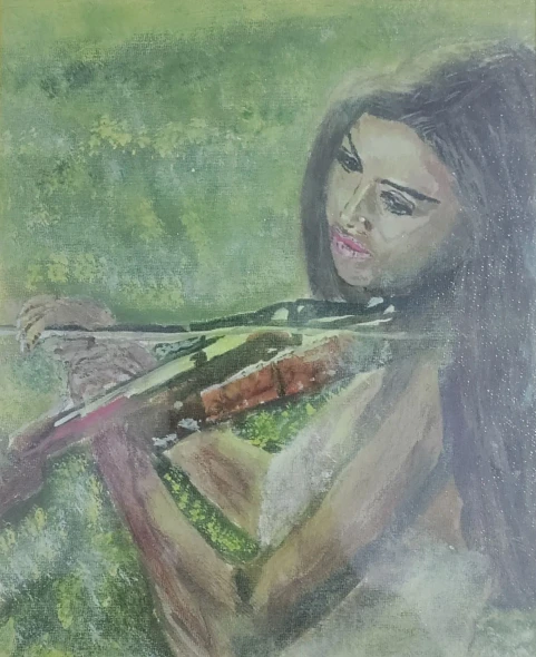 La Chica Violinista (ART-17475-114664) - Handpainted Art Painting - 9in X 12in