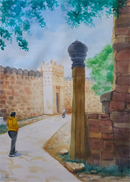 The Fort Enterance (ART-17458-114672) - Handpainted Art Painting - 22in X 30in
