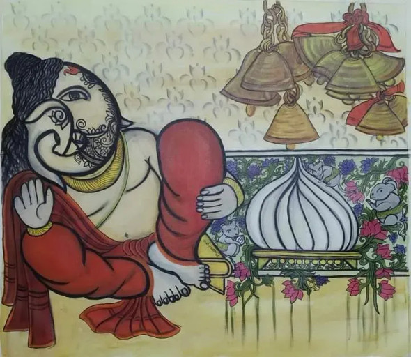 Vighanharta (ART-17479-114674) - Handpainted Art Painting - 32in X 27in