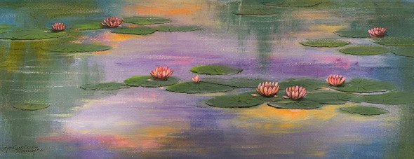 Waterlilies (ART-3512-114739) - Handpainted Art Painting - 22in X 8in