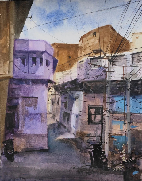 Cityscape (ART-7901-114759) - Handpainted Art Painting - 11in X 13in