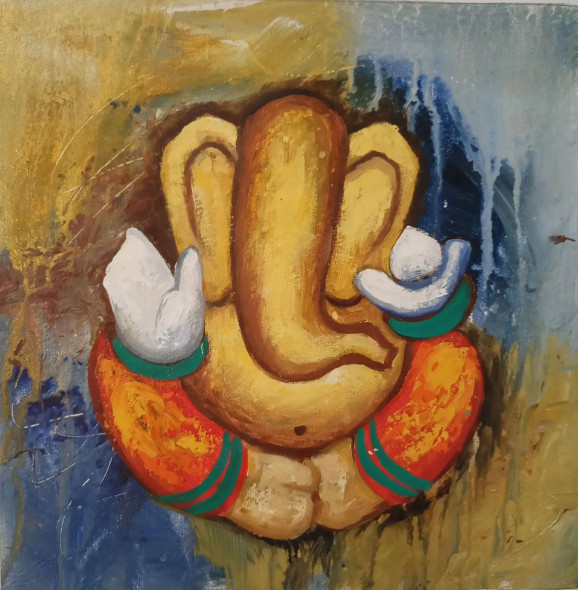 Ganesha (ART-8904-114722) - Handpainted Art Painting - 12in X 12in