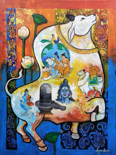 Power Of Bull (ART-82-114732) - Handpainted Art Painting - 36in X 48in