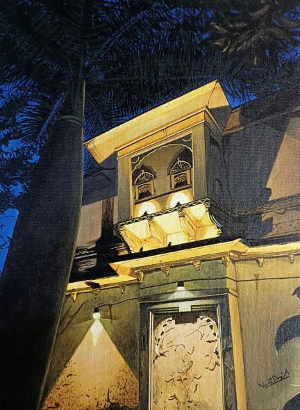 Saheliyon Ki Badi At Night (ART-8874-114786) - Handpainted Art Painting - 12in X 16in