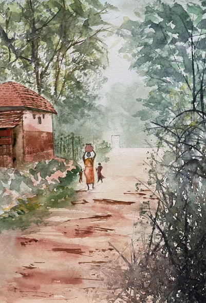Rustic Rural Path (ART-8841-114788) - Handpainted Art Painting - 8in X 11in
