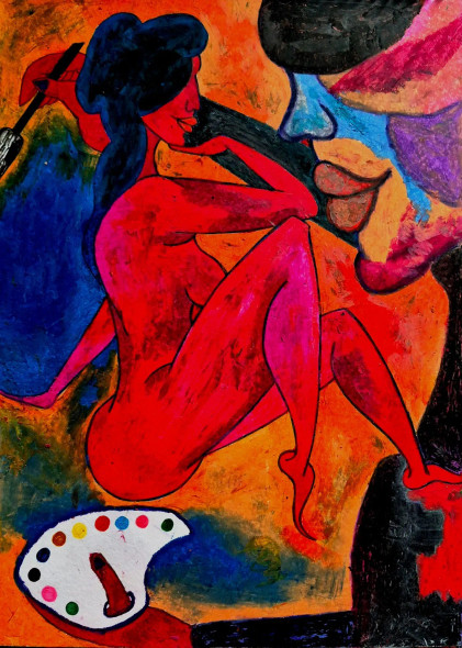 The Painter (ART-17426-114753) - Handpainted Art Painting - 13in X 17in