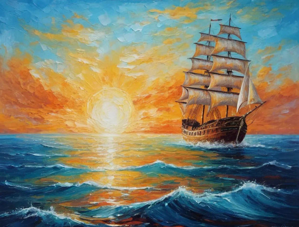Ocean Ship Scenery Landscape Painting (ART-3319-114832) - Handpainted Art Painting - 36in X 30in