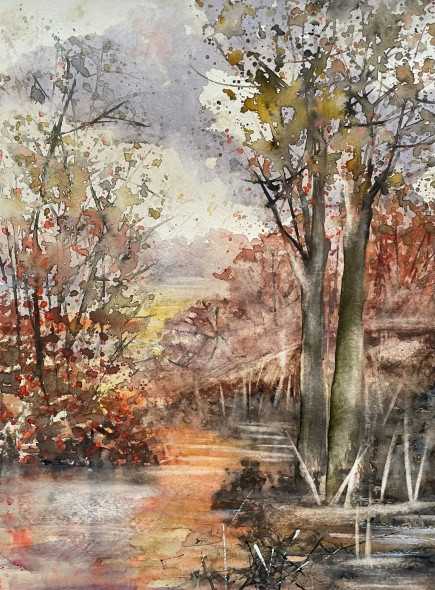 Serene Stream (ART-8841-114789) - Handpainted Art Painting - 8in X 11in