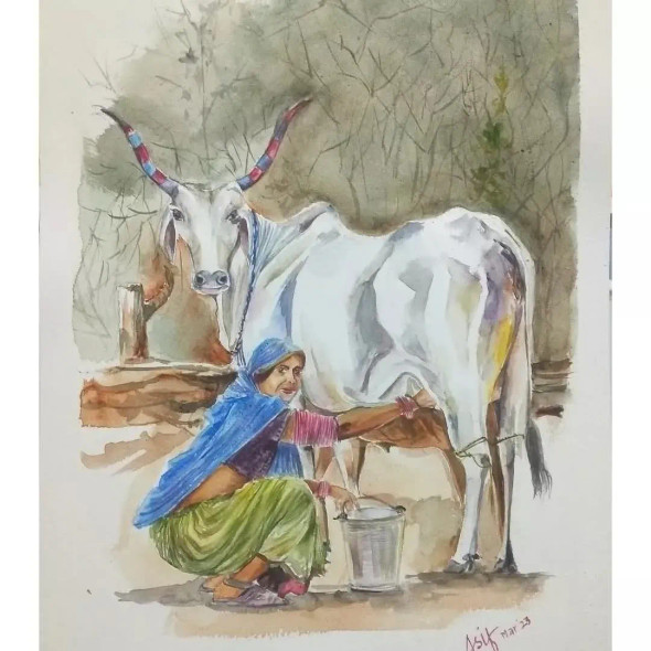 The Village (ART-17504-114838) - Handpainted Art Painting - 12in X 17in