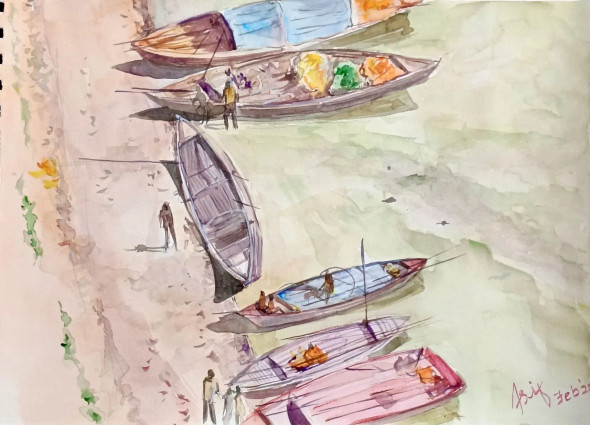 The Ganges (ART-17504-114841) - Handpainted Art Painting - 8in X 12in