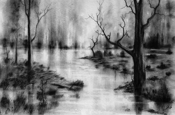 Landscape_Charcoal (ART-464-114875) - Handpainted Art Painting - 20in X 13in